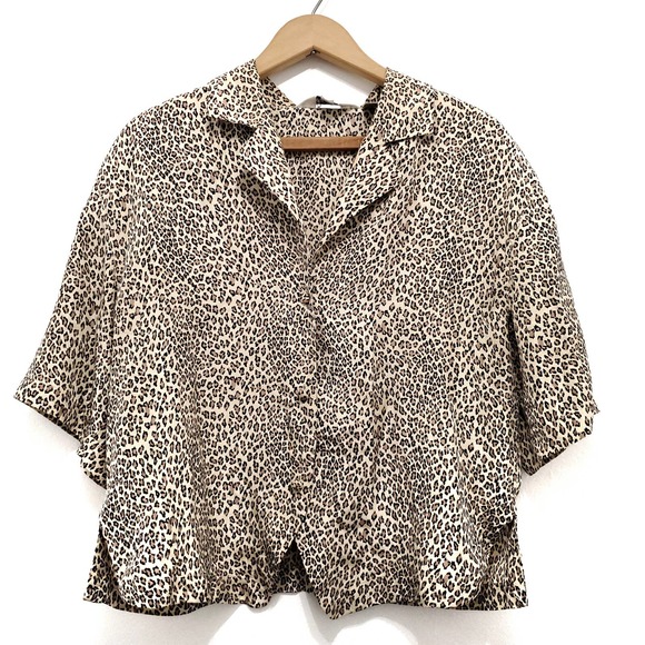 Vintage | S.L.B. Silk Leopard Boxy Top M - Picture 1 of 7